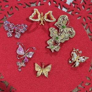 Elegant Butterfly Brooch Set - Gold and Pink #111